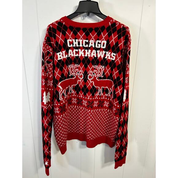 NHL Men's Chicago Blackhawks Holiday Ugly Sweater-Red/Black Size XL - Picture 2 of 4